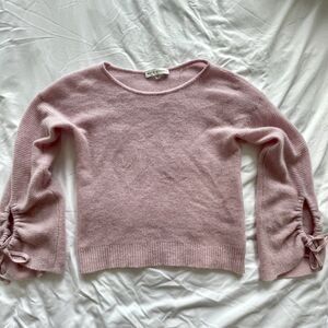 White + Warren 100% Cashmere Sweater Pink Tie Cuff Sleeve Crewneck Pullover Sz S